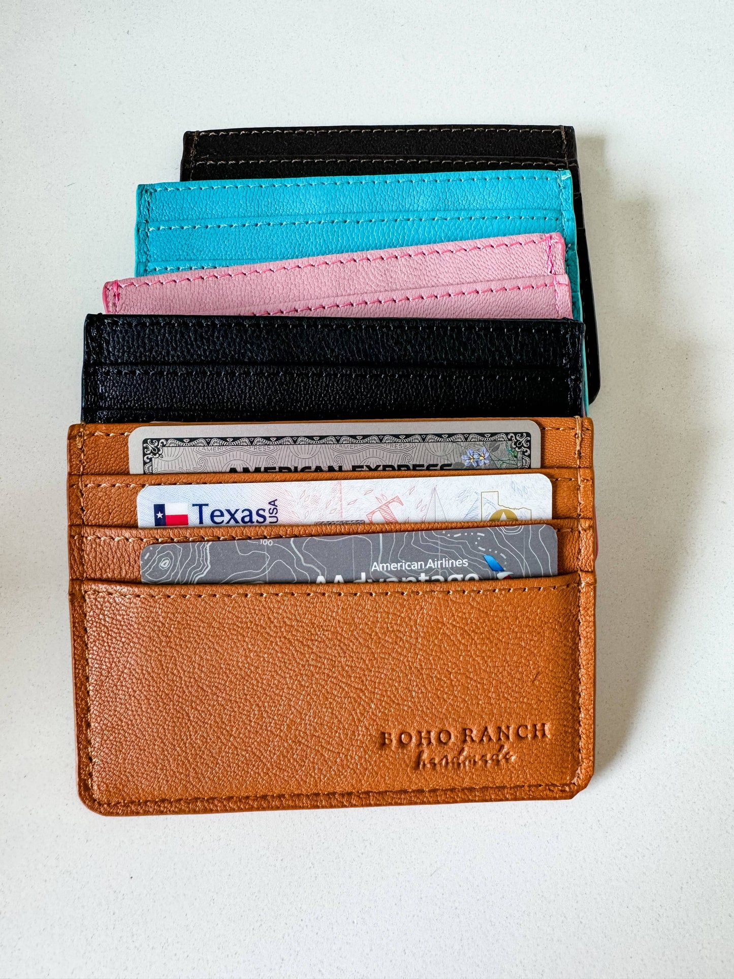 Western Boot Stitch Leather Credit Card Holder Money holder