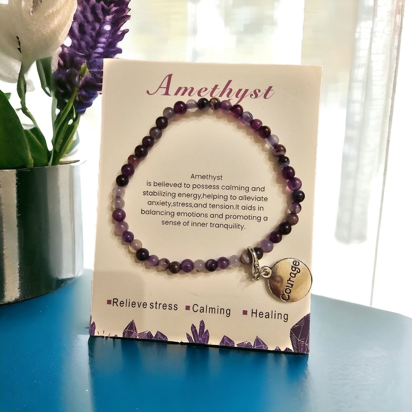 4mm Healing Stone Beaded Bracelets Positive Affirmation Charms