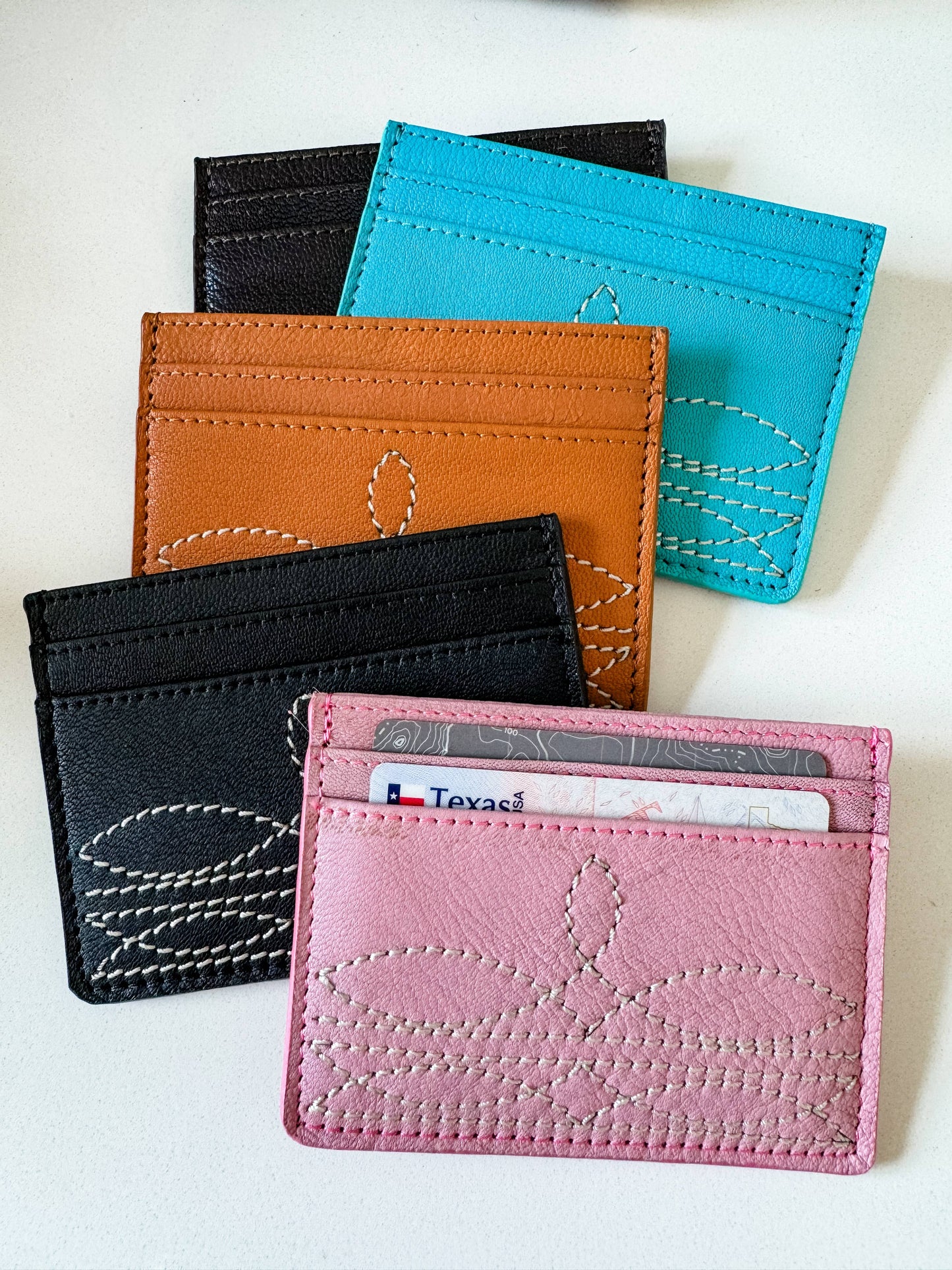 Western Boot Stitch Leather Credit Card Holder Money holder