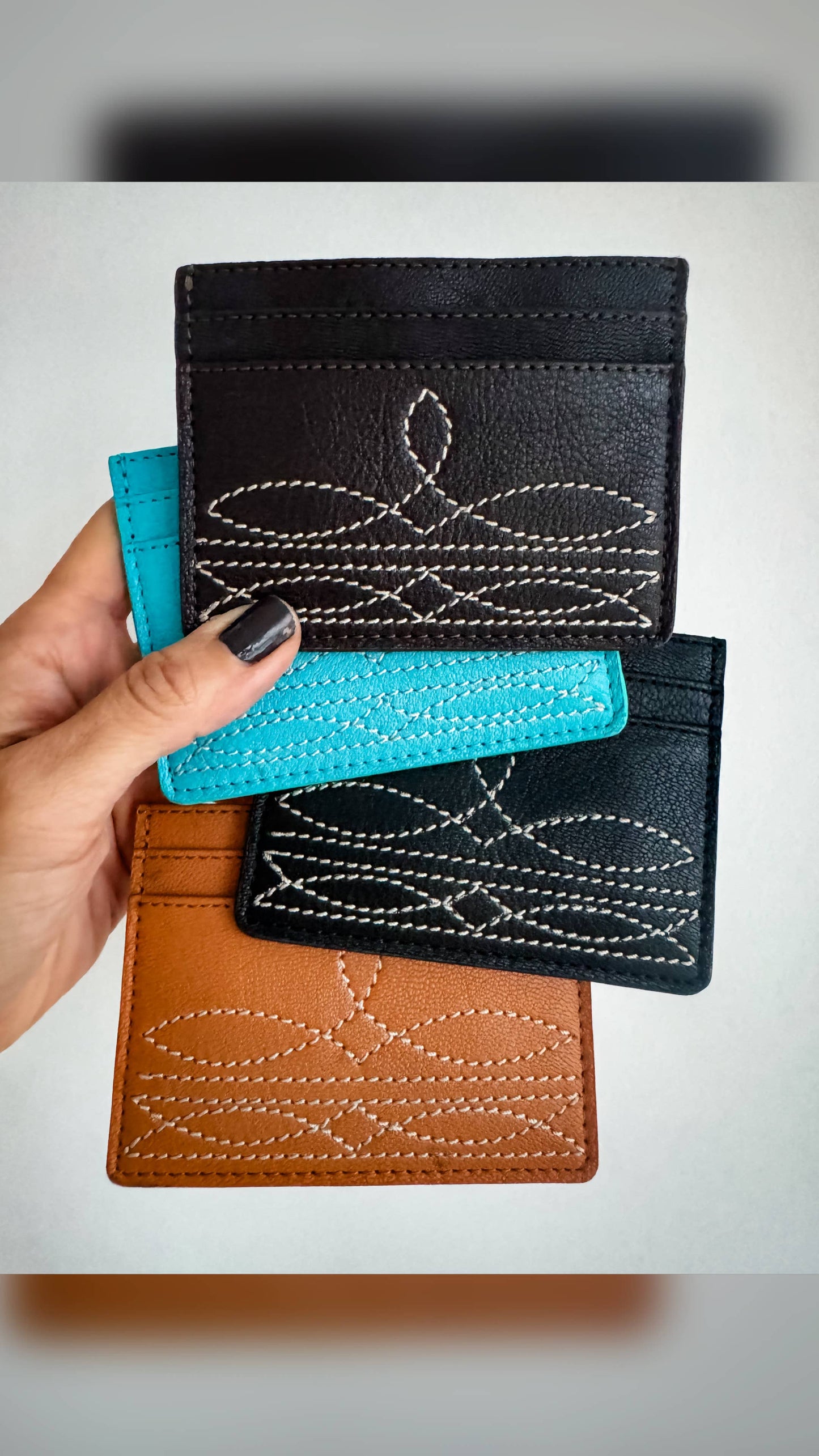 Western Boot Stitch Leather Credit Card Holder Money holder