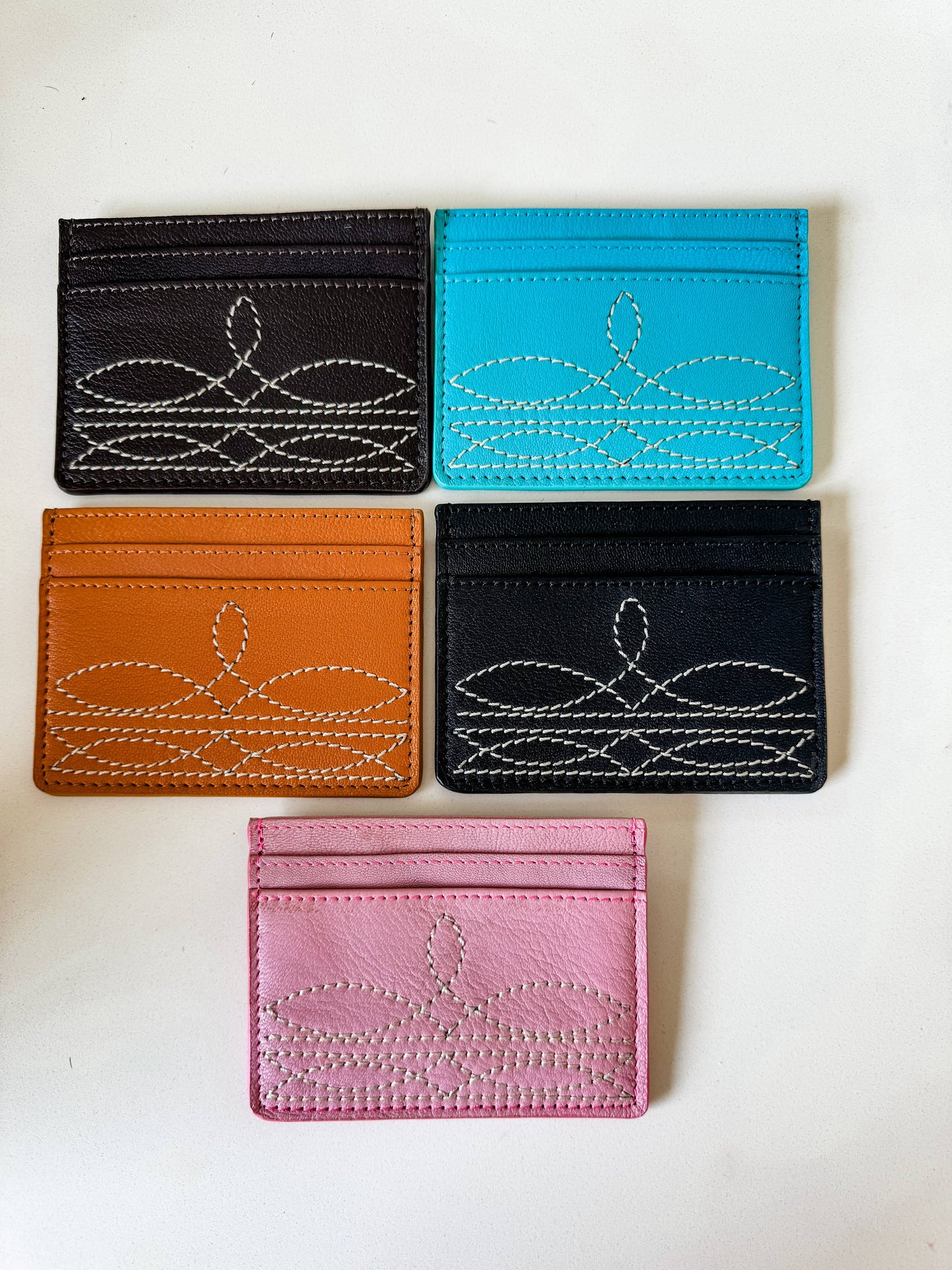 Western Boot Stitch Leather Credit Card Holder Money holder