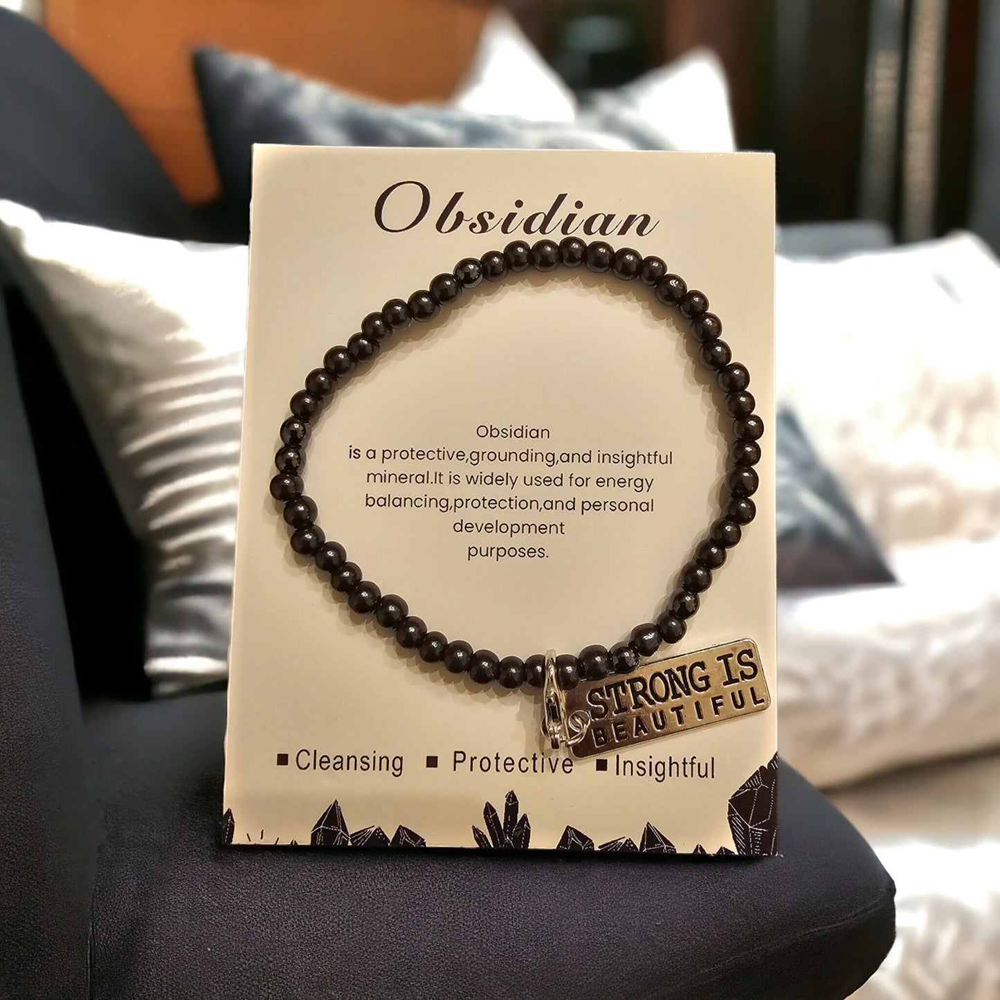 4mm Healing Stone Beaded Bracelets Positive Affirmation Charms
