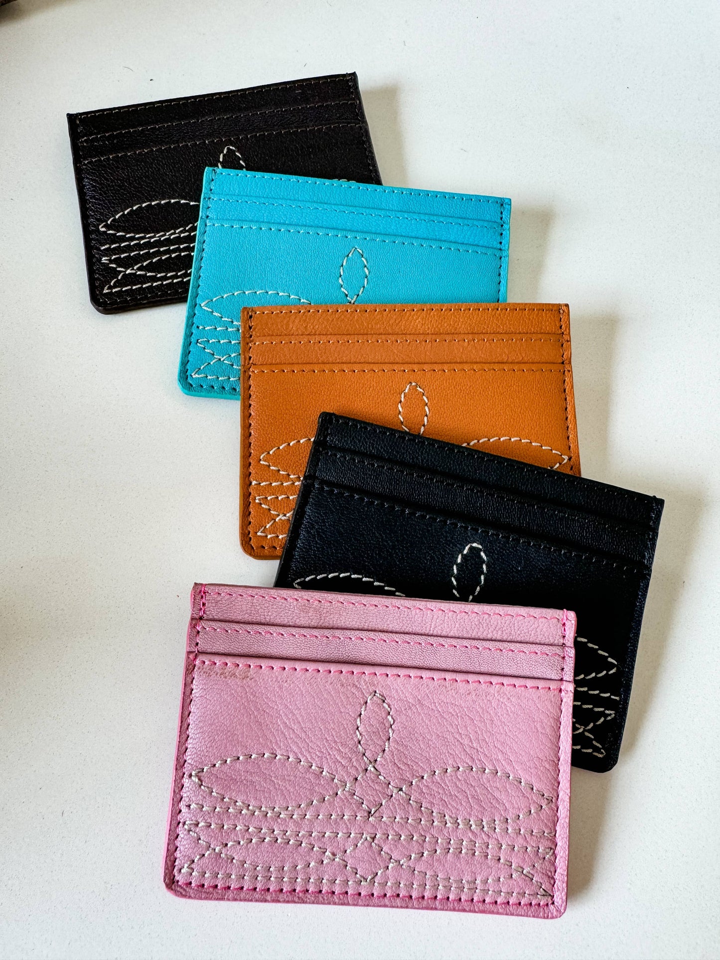 Western Boot Stitch Leather Credit Card Holder Money holder