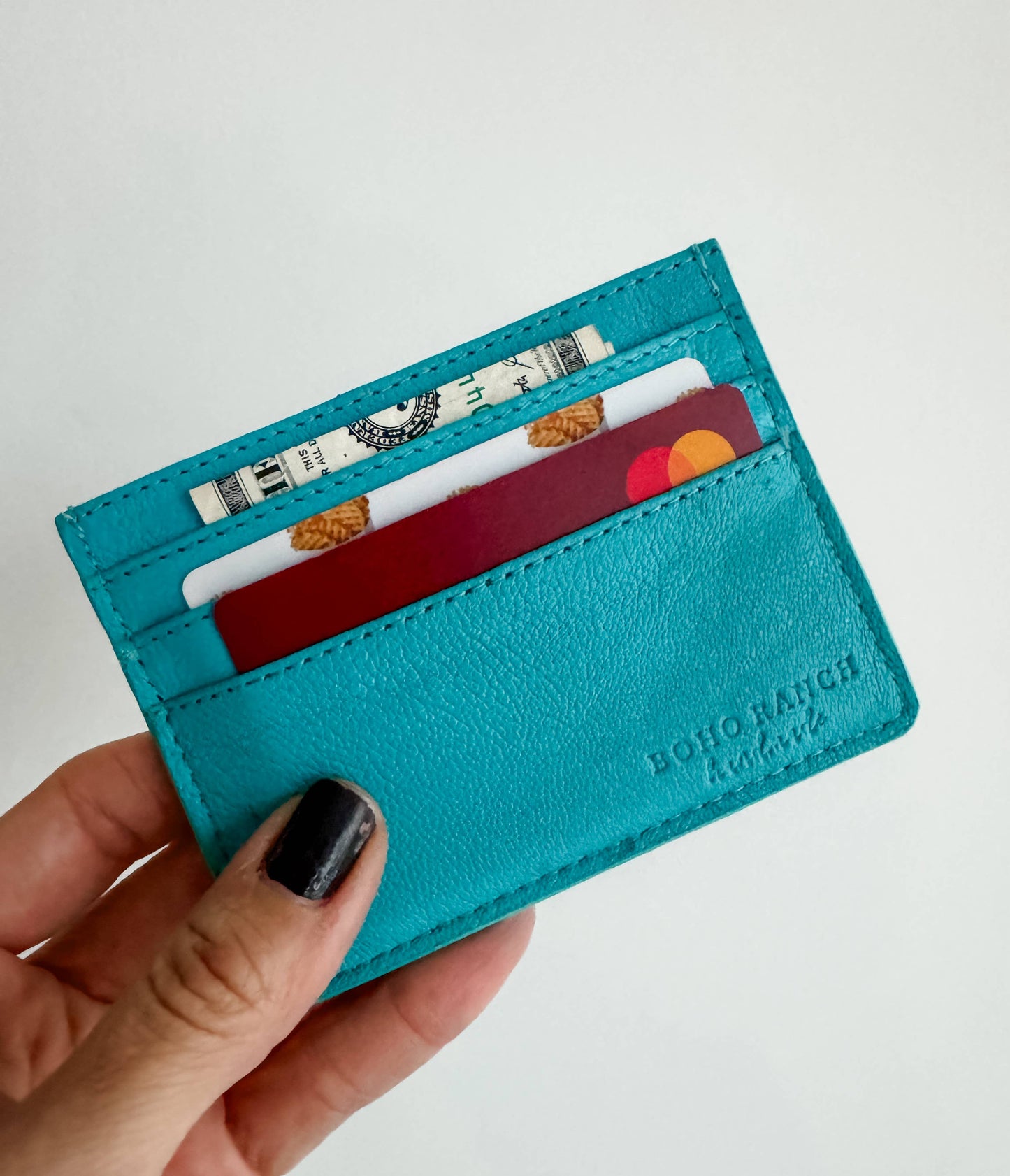 Western Boot Stitch Leather Credit Card Holder Money holder