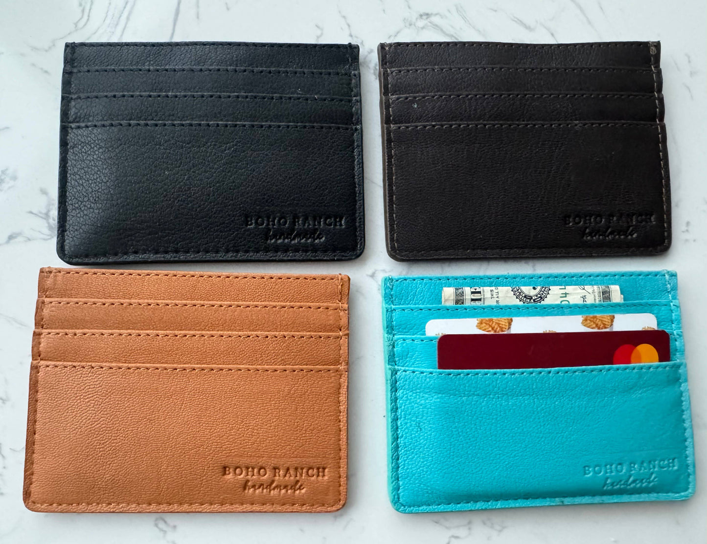 Western Boot Stitch Leather Credit Card Holder Money holder