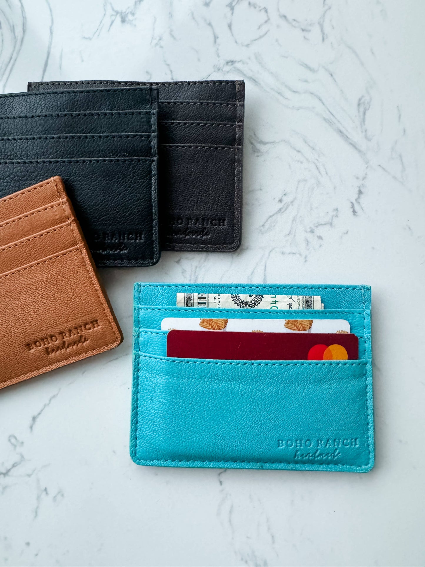 Western Boot Stitch Leather Credit Card Holder Money holder