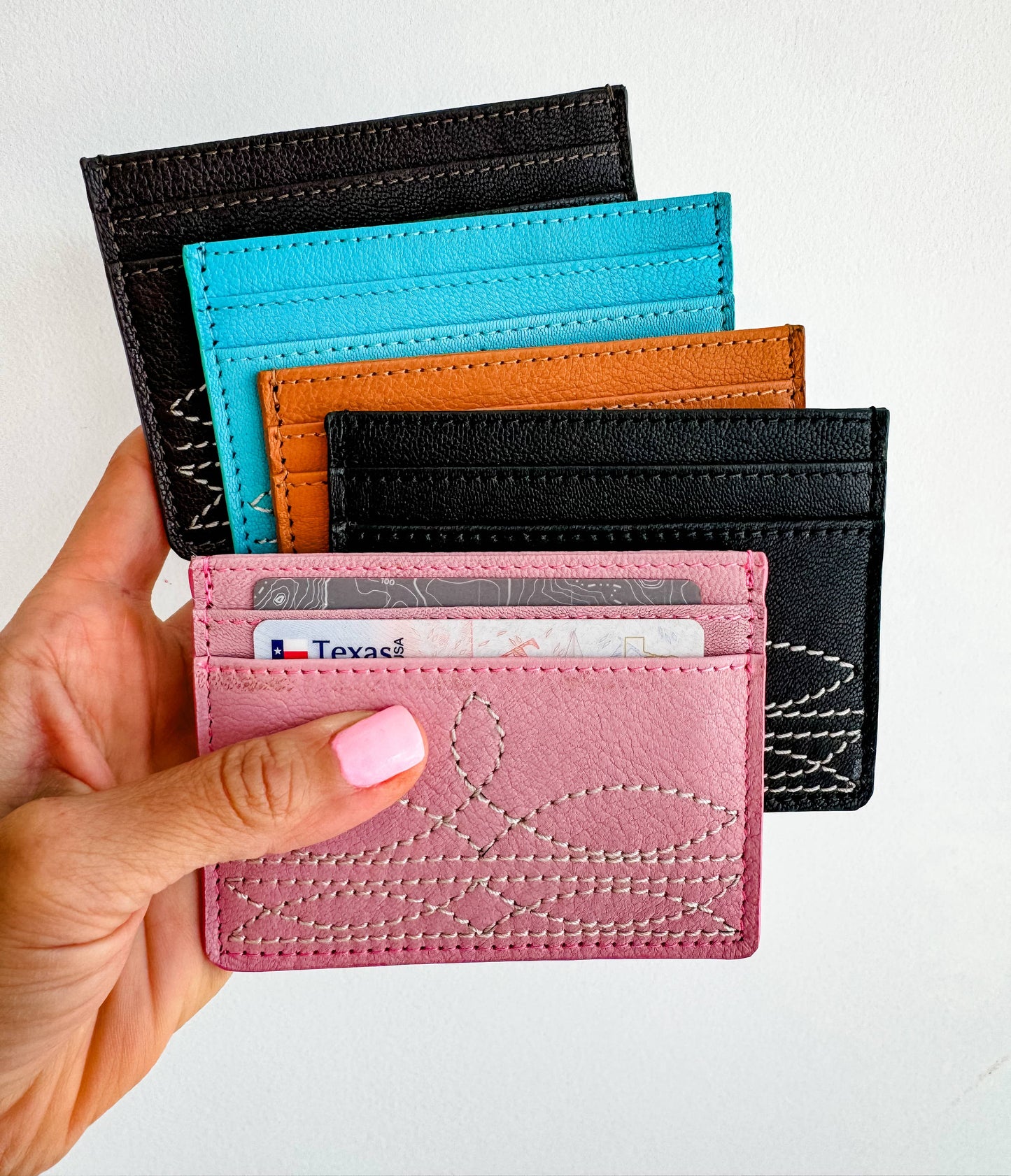 Western Boot Stitch Leather Credit Card Holder Money holder