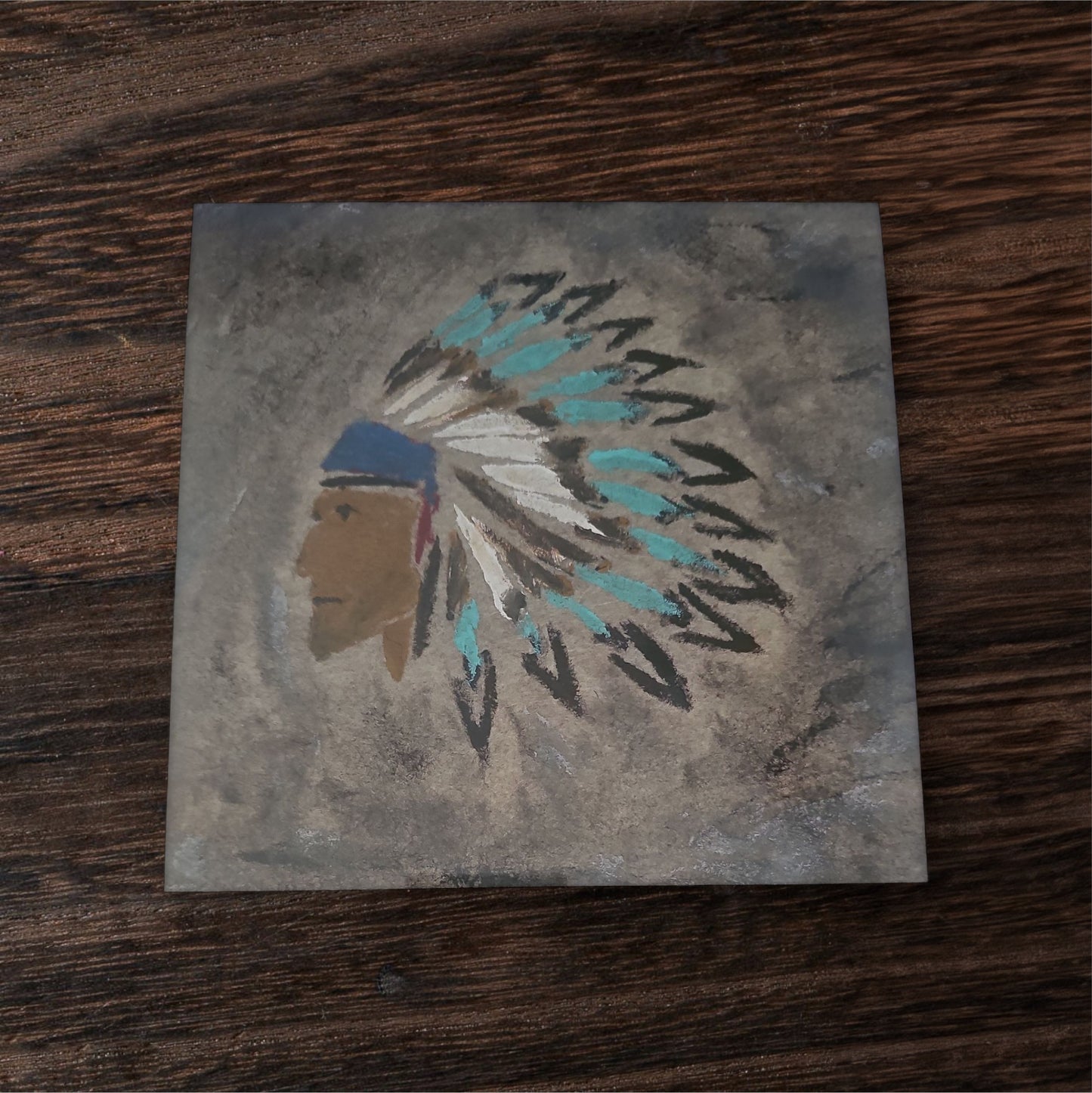 Native American Profile Painting Felt Acrylic Art Vintage Black 12X12 Framed