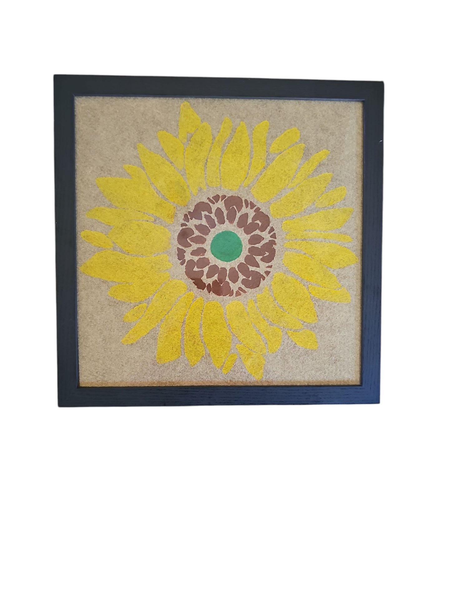 Bohemian Sunflower Felt Art Acrylic Painting Vintage Black Framed 12X12