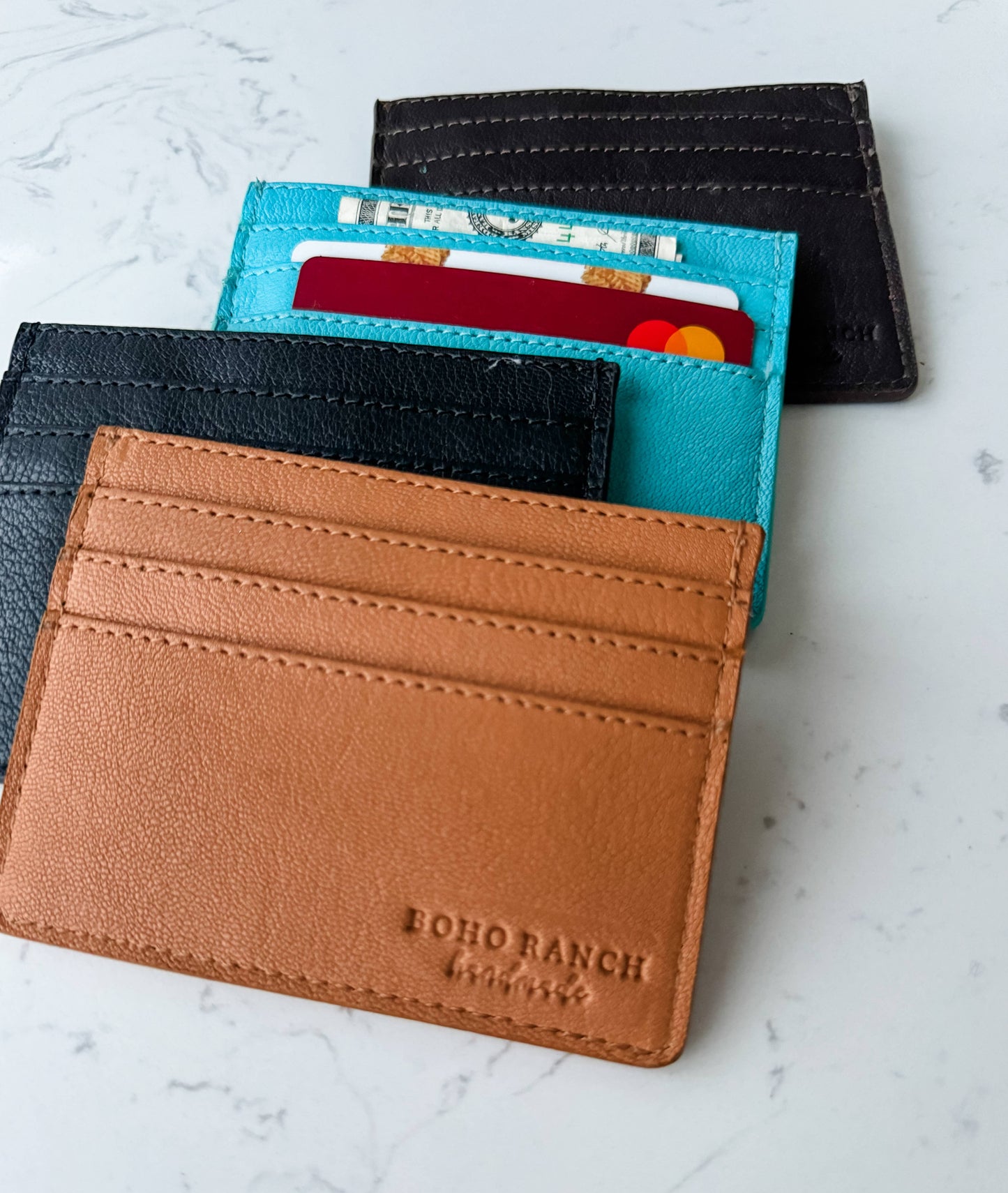 Western Boot Stitch Leather Credit Card Holder Money holder