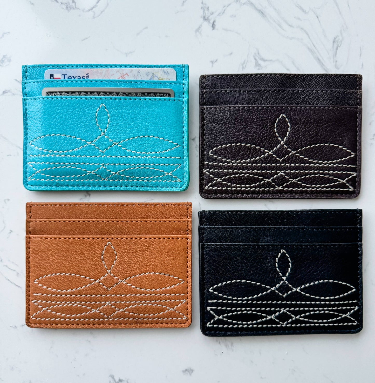 Western Boot Stitch Leather Credit Card Holder Money holder