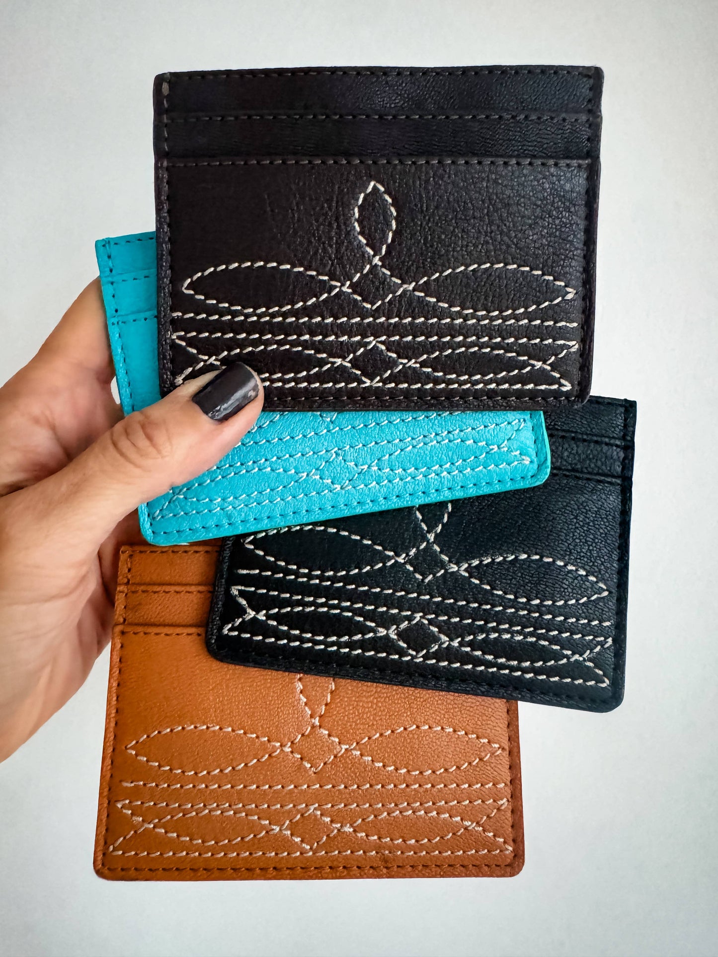 Western Boot Stitch Leather Credit Card Holder Money holder