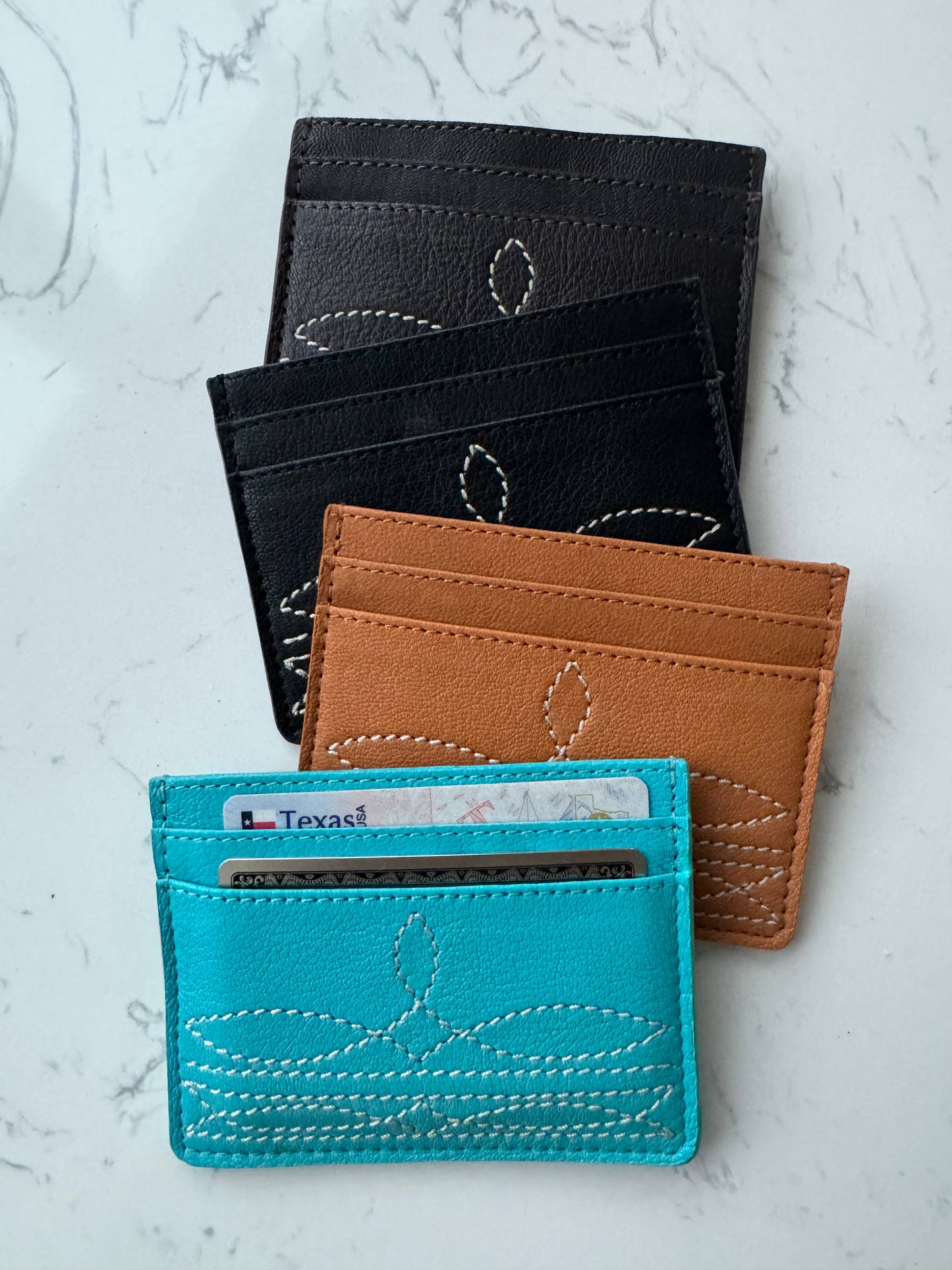 Western Boot Stitch Leather Credit Card Holder Money holder