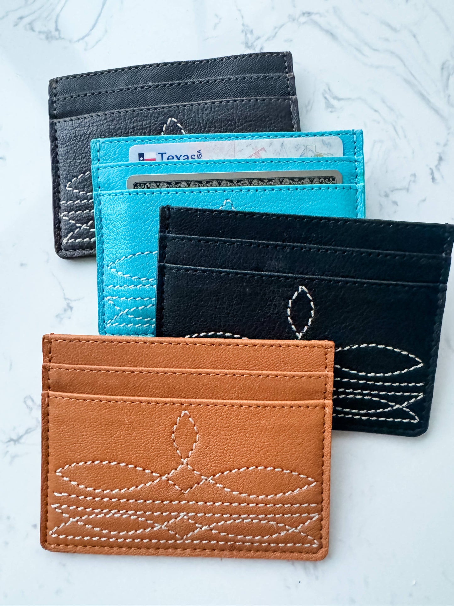 Western Boot Stitch Leather Credit Card Holder Money holder