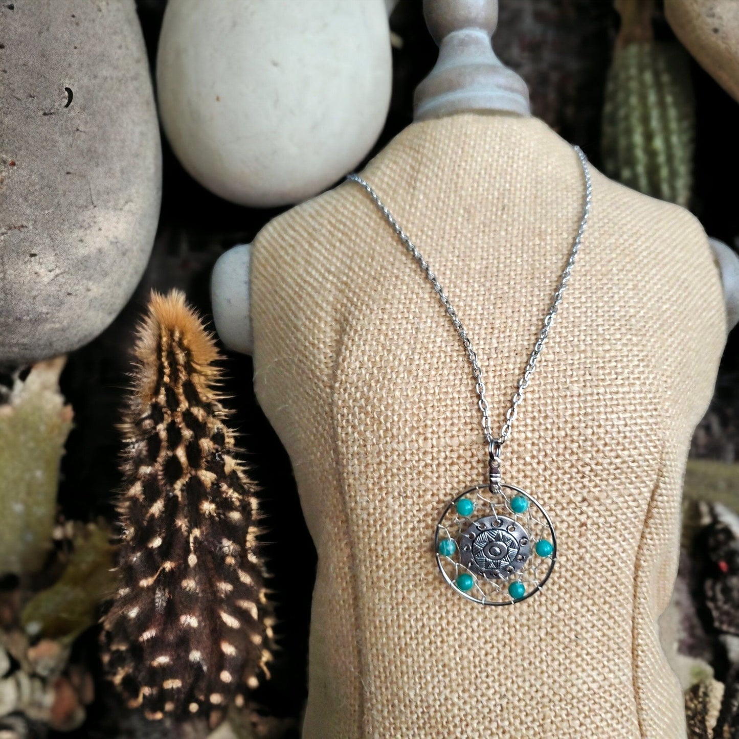 Southwestern Dreamcatcher Pendant Necklace, Native American Inspired, Spiritual Accessory, Thoughtful Gift for Friends
