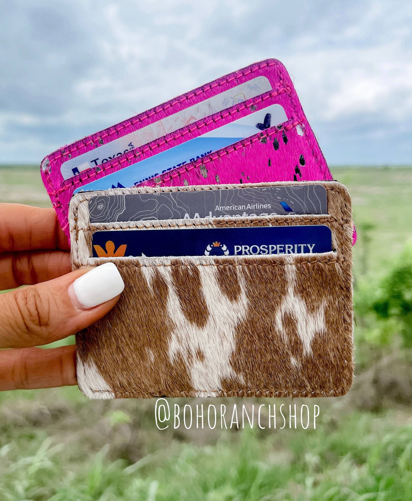 Western Cowhide Credit Card Holder - Money holder: 7 - WHITE + SILVER SPECS