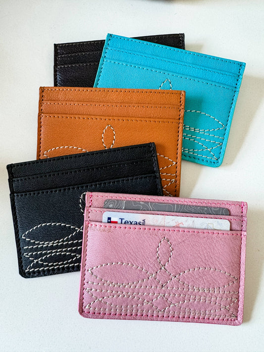 Western Boot Stitch Leather Credit Card Holder Money holder