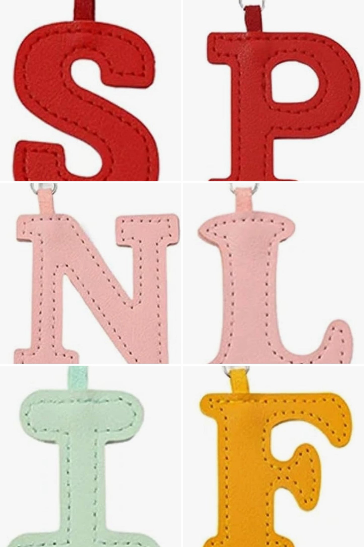 Leather letter charm accent with Swivel snap hook keychain stylish bag accessory