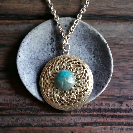 Round Turquoise Stone Pendant Necklace, Boho Chic Jewelry, Everyday Accessory, Perfect Gift for Her