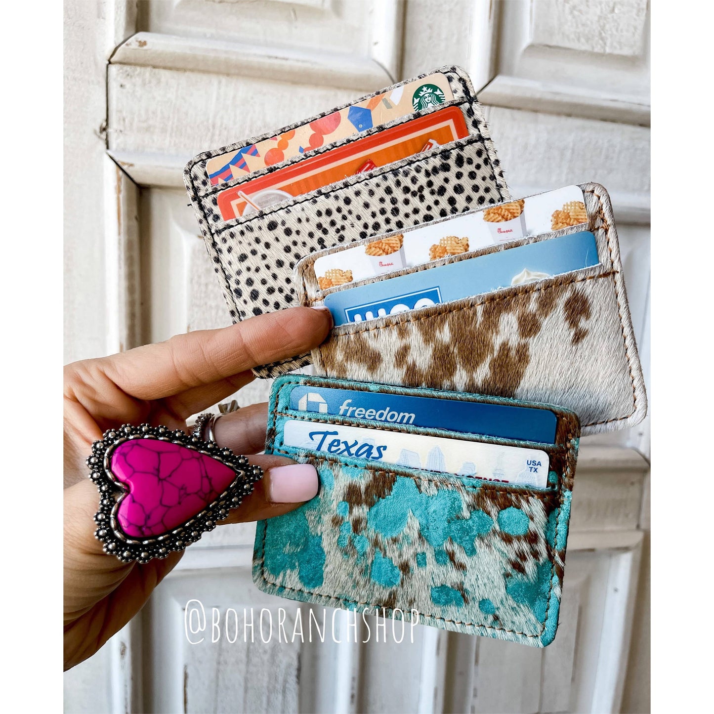 Western Cowhide Credit Card Holder - Money holder: 9 - BLACK SPOTS
