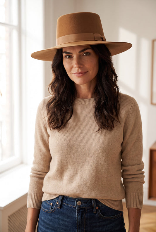 Camel Gambler Felt Hat with Grosgrain Hatband