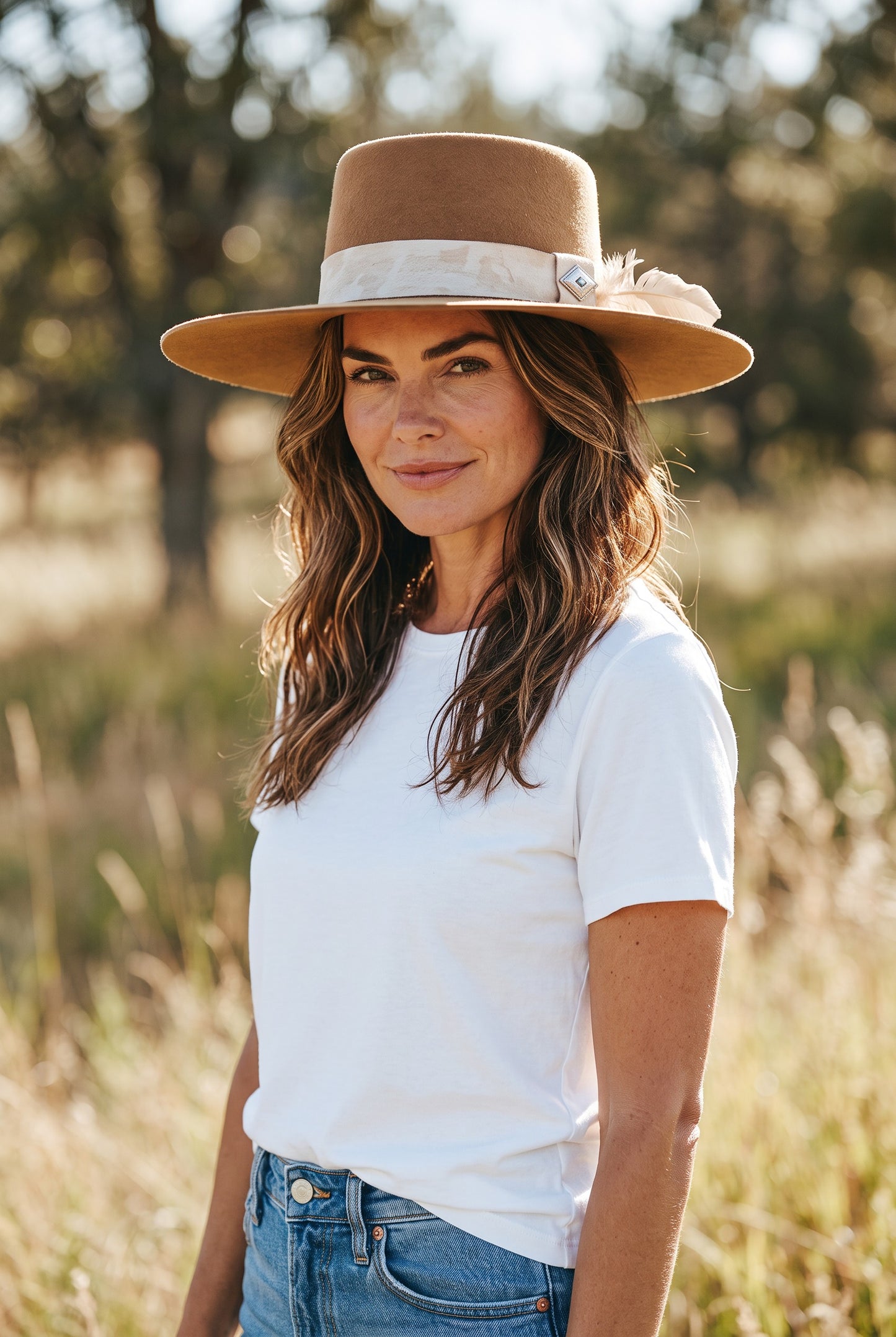 Elena Camel Gambler Felt Hat with Turquoise Concho