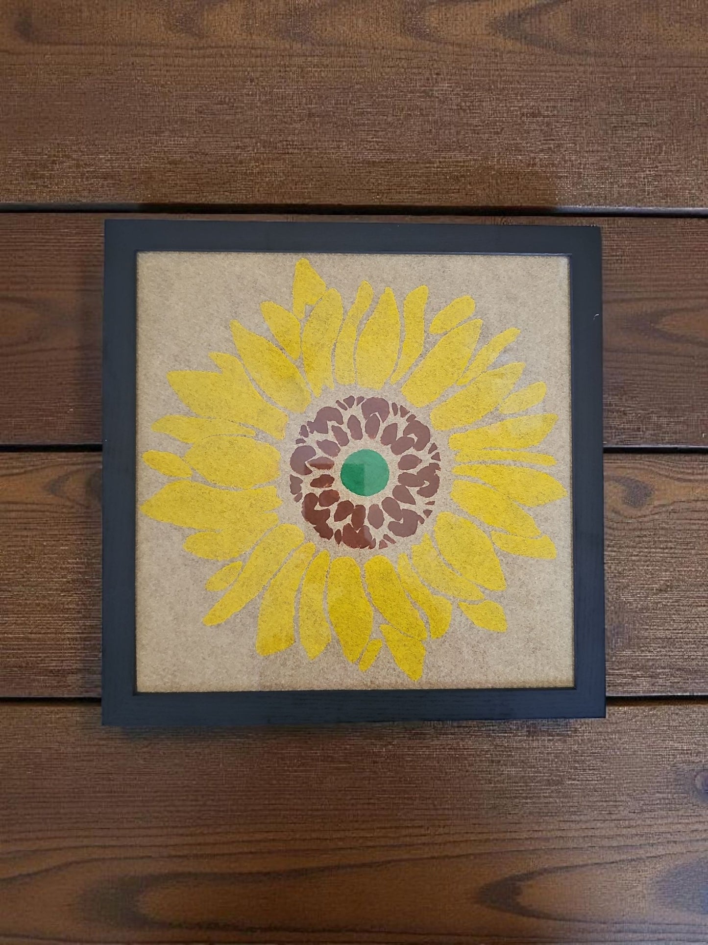 Bohemian Sunflower Felt Art Acrylic Painting Vintage Black Framed 12X12