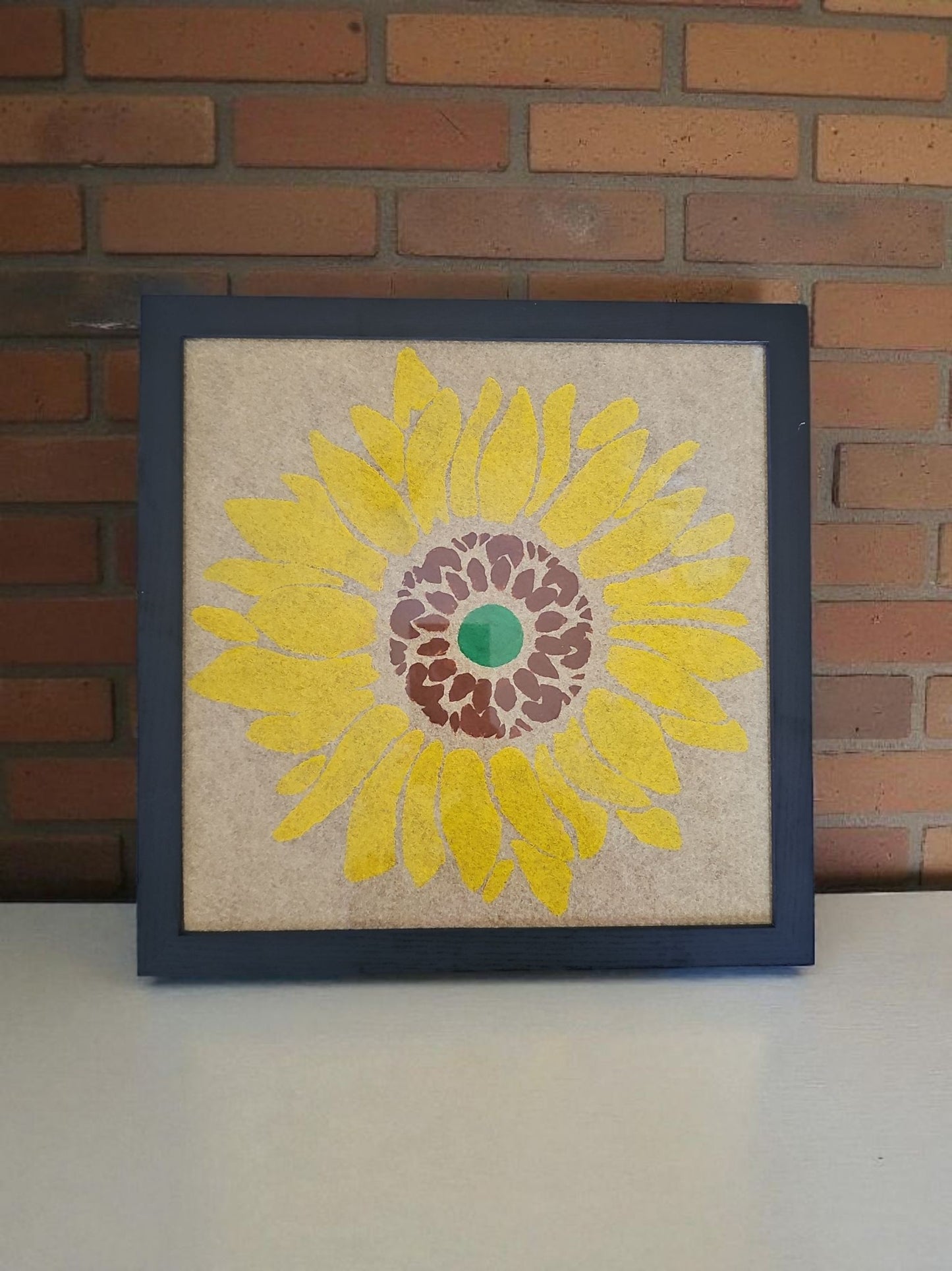 Bohemian Sunflower Felt Art Acrylic Painting Vintage Black Framed 12X12