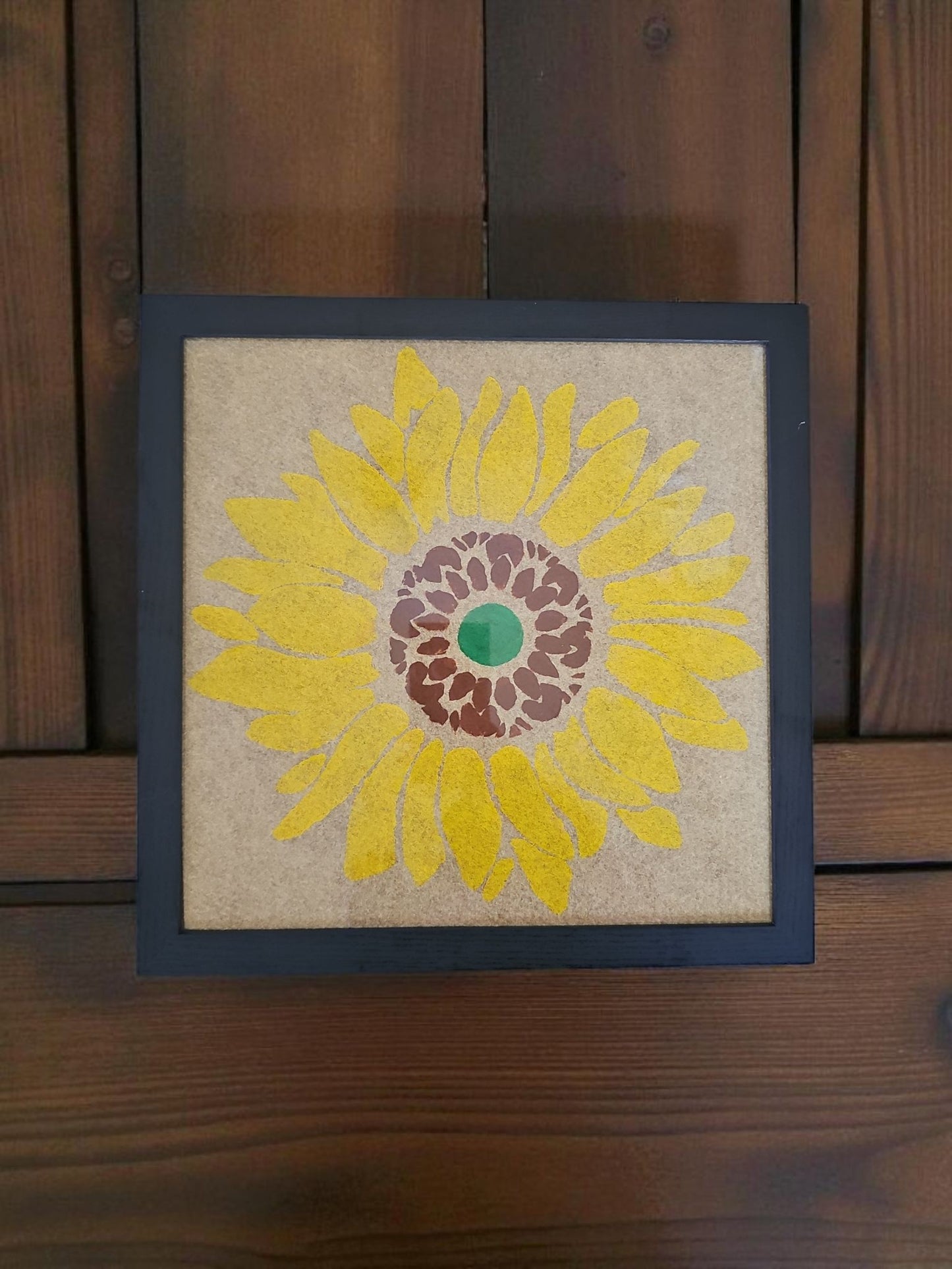 Bohemian Sunflower Felt Art Acrylic Painting Vintage Black Framed 12X12