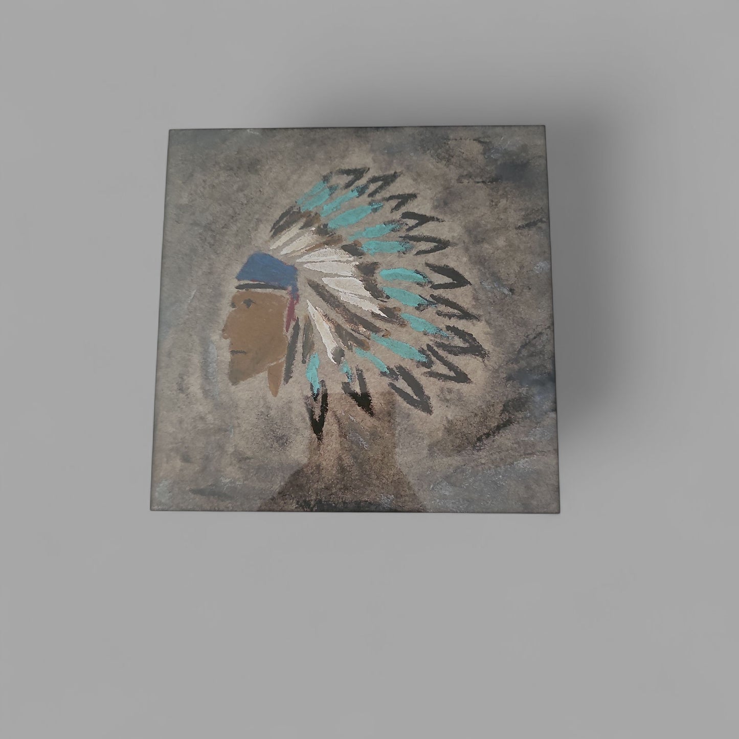 Native American Profile  Painting Felt Acrylic Art Vintage Black 12X12 Framed