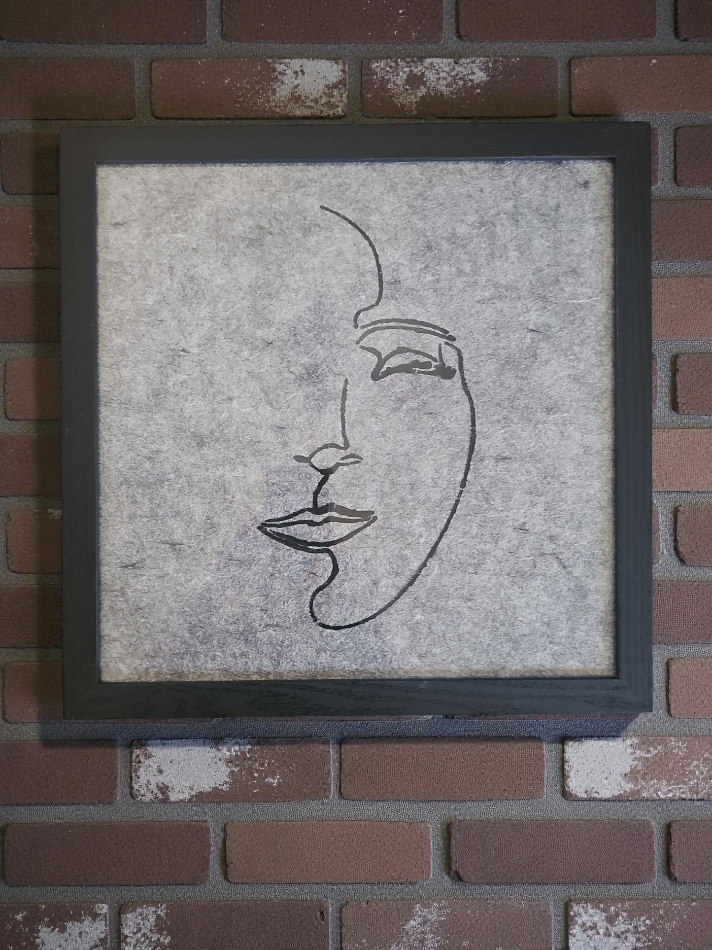 Minimalist Line Drawing of Face Painting Felt Art Acrylic Painting Vintage Black Framed 12X12