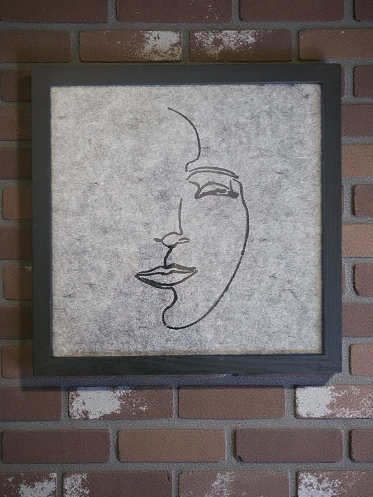 Minimalist Line Drawing of Face Painting Felt Art Acrylic Painting Vintage Black Framed 12X12