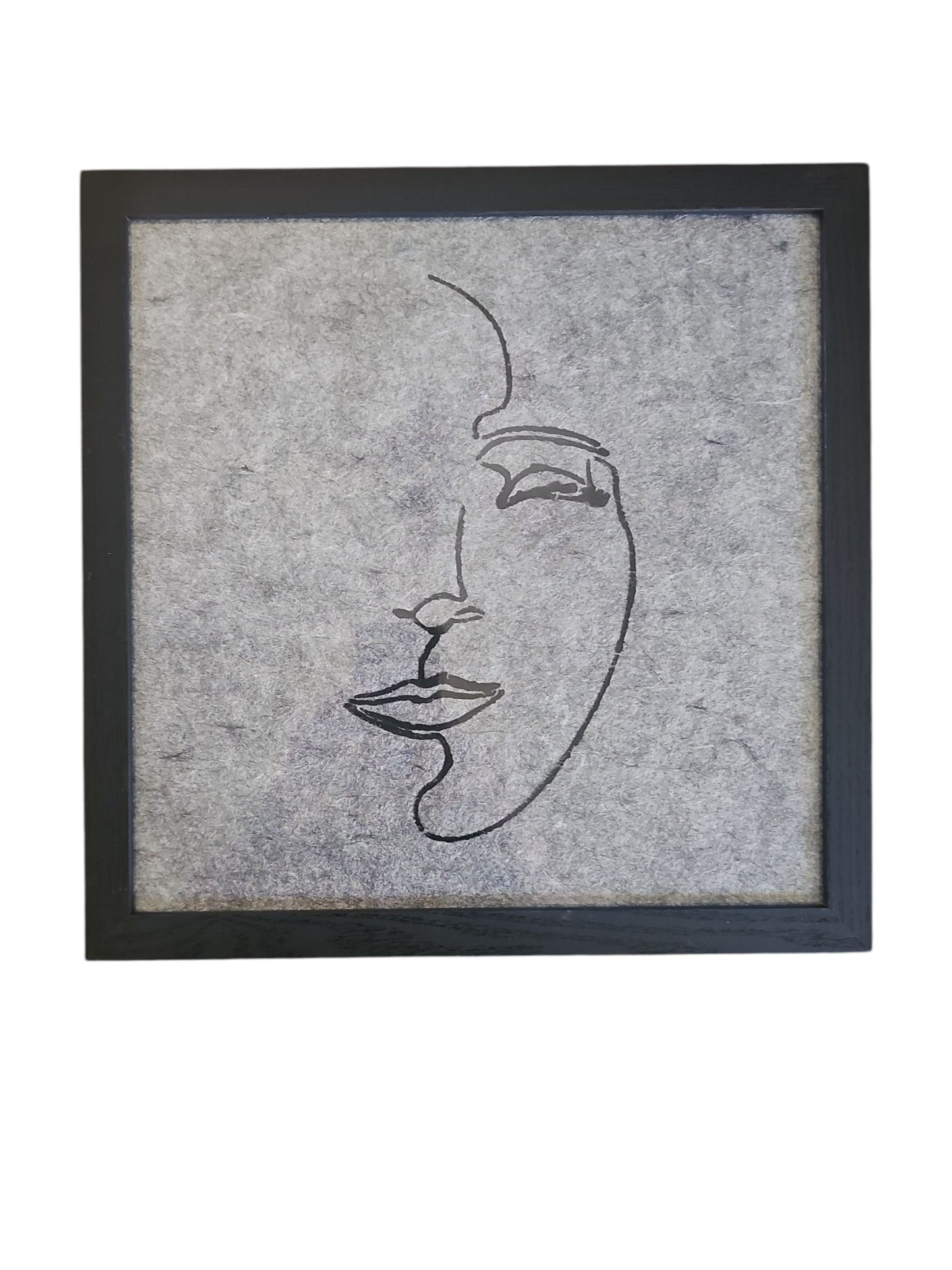 Minimalist Line Drawing of Face Painting Felt Art Acrylic Painting Vintage Black Framed 12X12