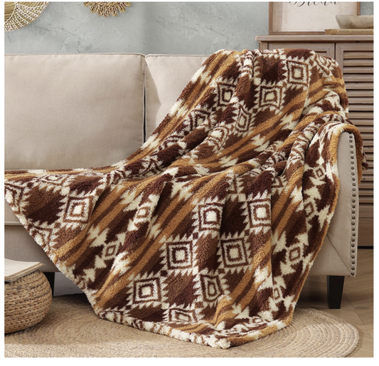 Boho Sherpa Throw Blanket, Aztec, Ultra Soft, Warm, Cozy Plush Ideal Pet Blanket