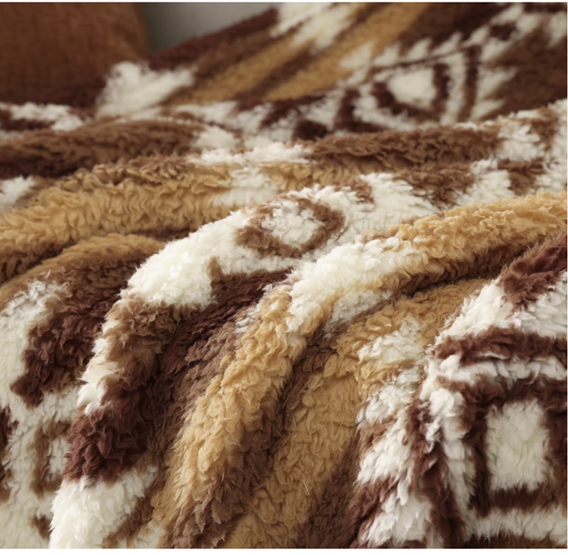 Boho Sherpa Throw Blanket, Aztec, Ultra Soft, Warm, Cozy Plush Ideal Pet Blanket