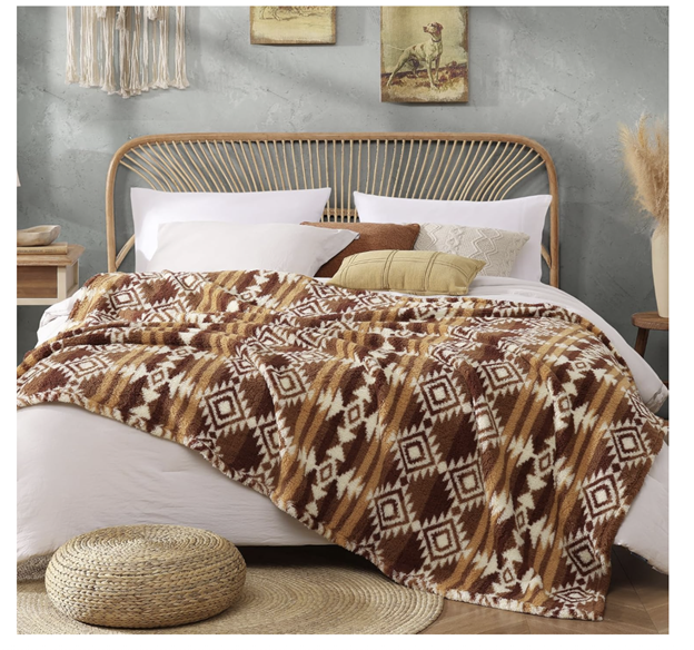 Boho Sherpa Throw Blanket, Aztec, Ultra Soft, Warm, Cozy Plush Ideal Pet Blanket