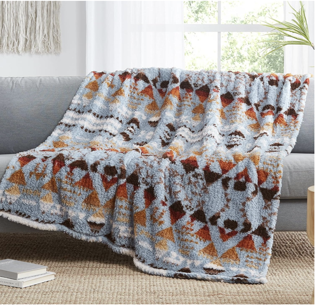 Boho Sherpa Throw Blanket, Aztec, Ultra Soft, Warm, Cozy Plush Ideal Pet Blanket