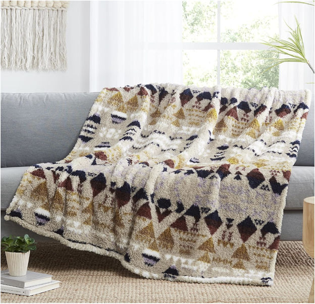Boho Sherpa Throw Blanket, Aztec, Ultra Soft, Warm, Cozy Plush Ideal Pet Blanket