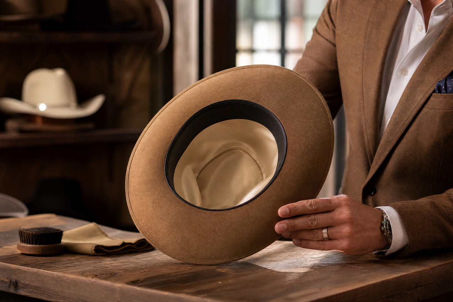 Camel Gambler Felt Hat with Grosgrain Hatband