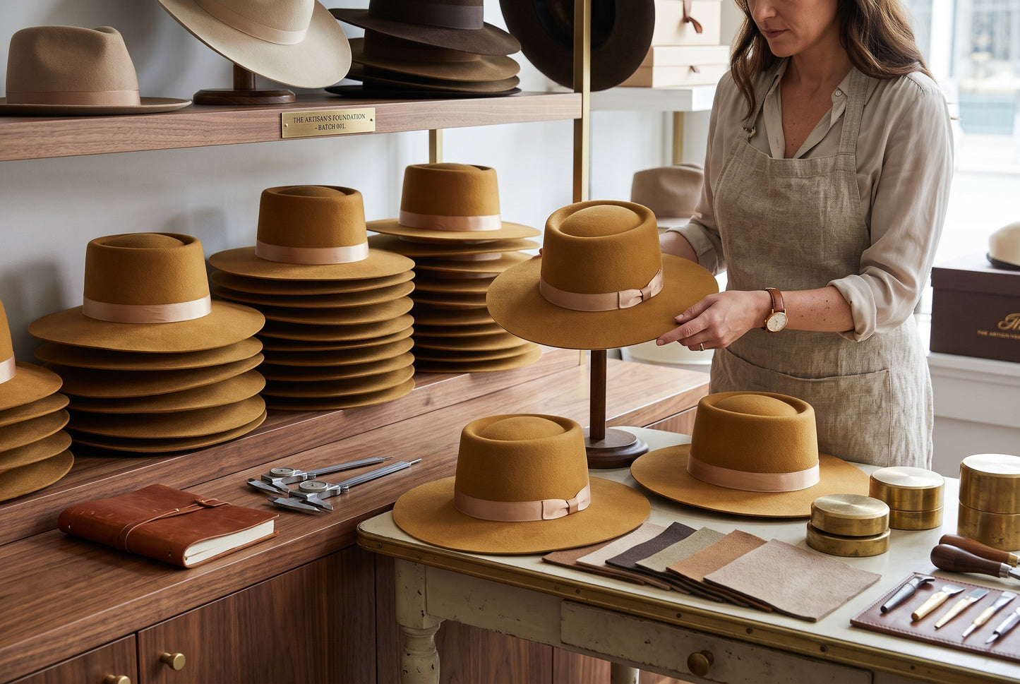 Camel Gambler Felt Hat with Grosgrain Hatband
