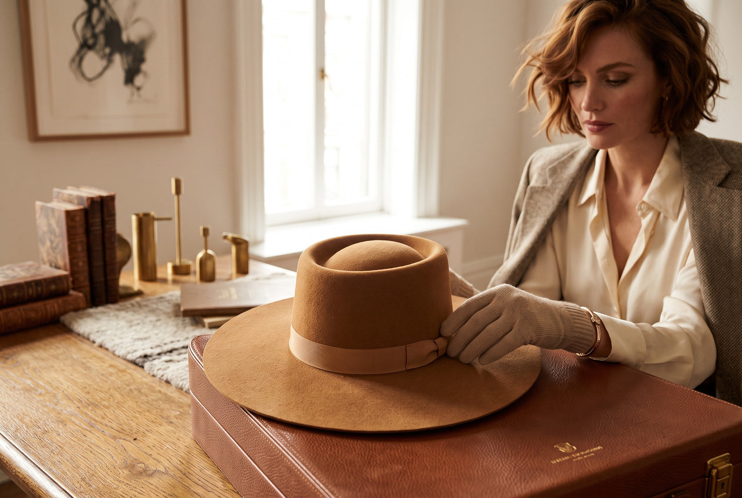 Camel Gambler Felt Hat with Grosgrain Hatband