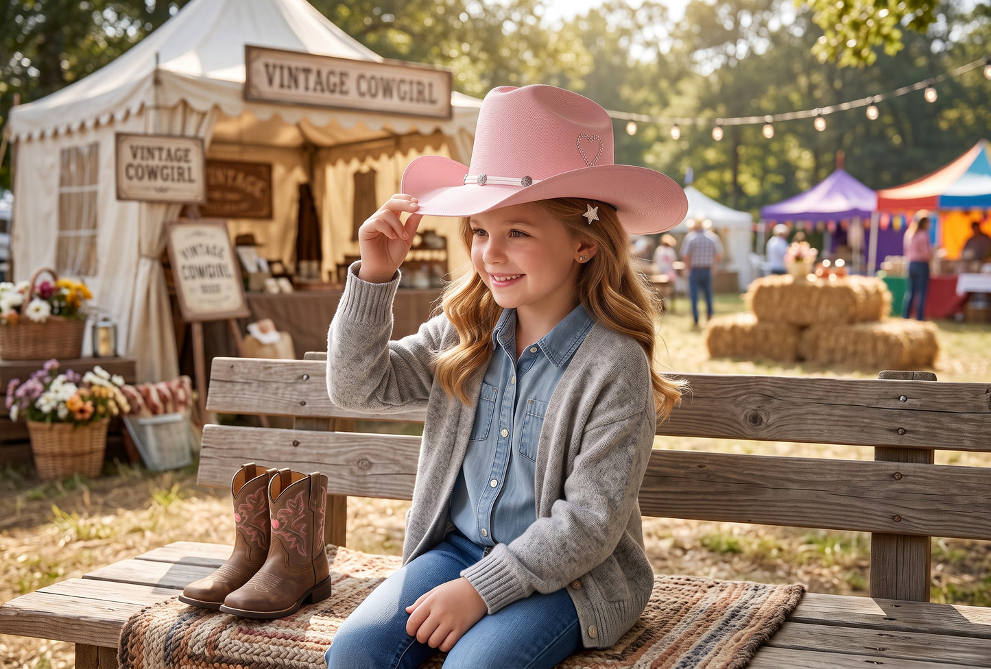 Kids Vented Cattleman Cowboy Hat with Crystal Heart-Shape Accent Black Biplay Hatband