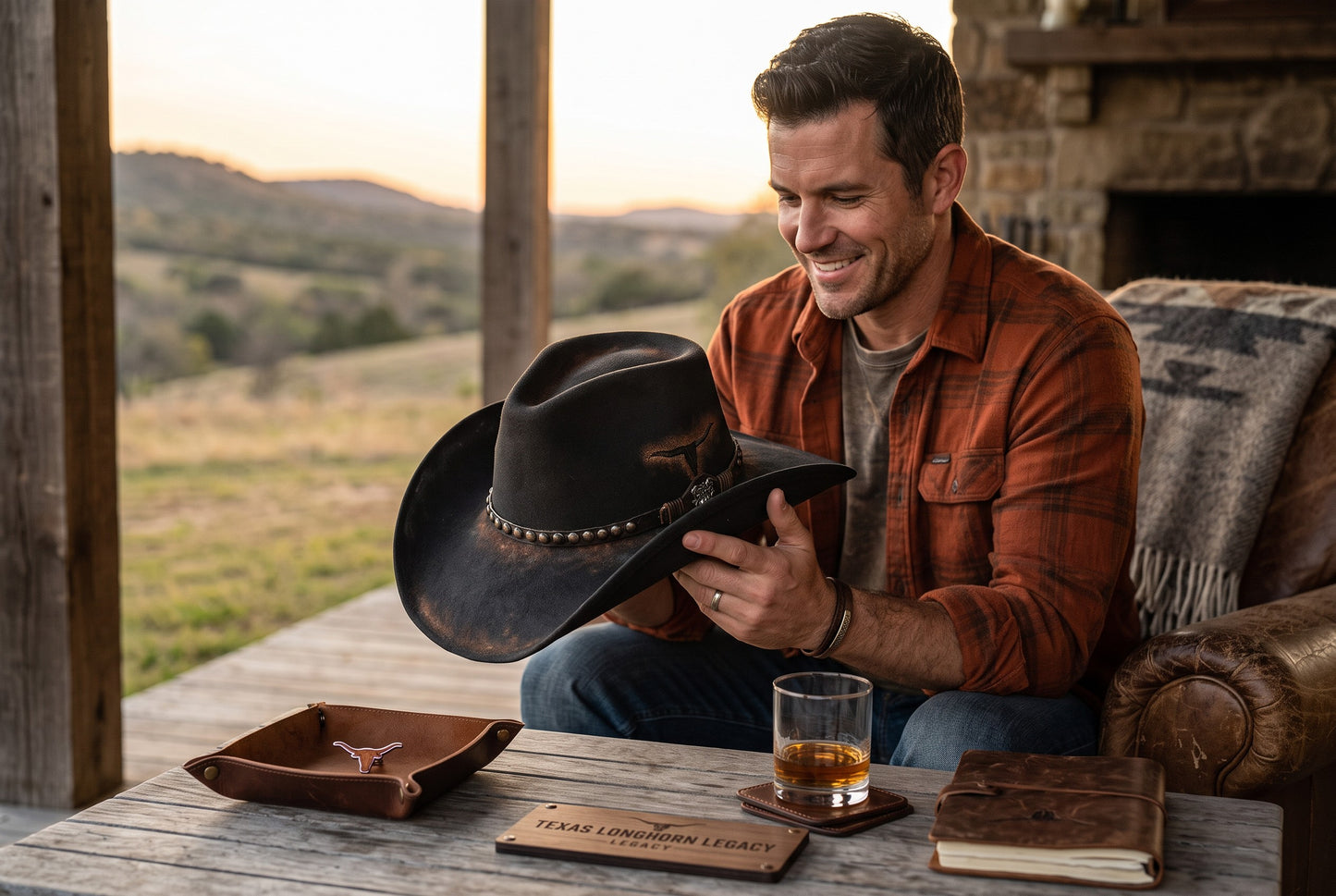 Fort Worth Longhorn Wool Hat with Cowhide Detail