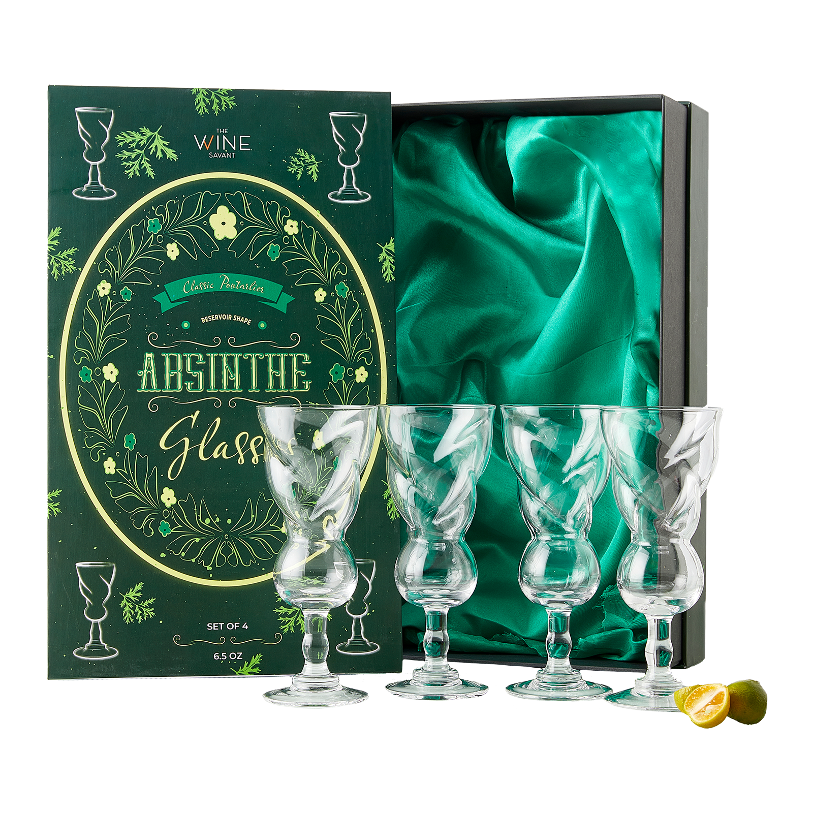 Vintage Crystal Absinthe Glasses | Set of 4 | 6.5 oz Wine Savant - Stemmed Classic With Swiss Bubble Reservoir, Tasting, Nosing & Sipping, Absinthe, Sambuca, Raki, Pastis, Ouzo, Drinking Green Fairy-0
