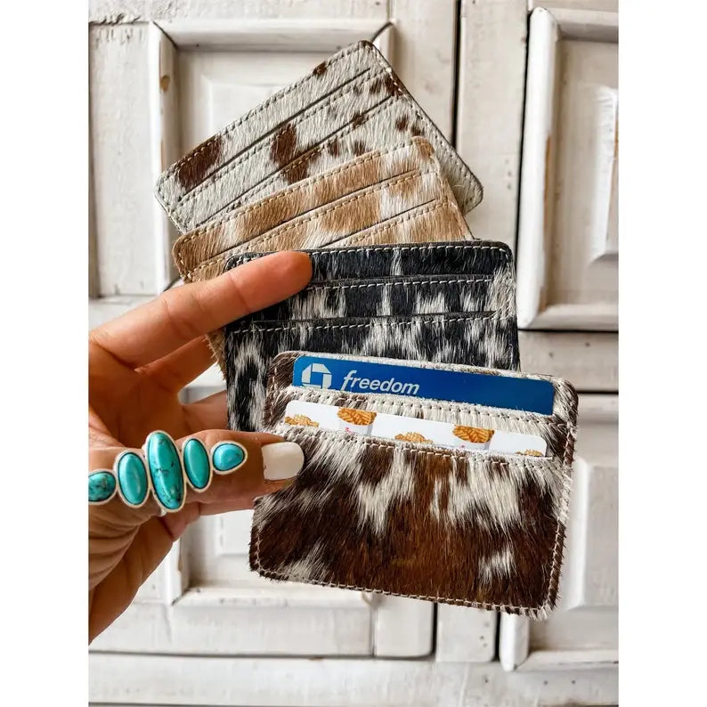 Western Cowhide Credit Card Holder - Money holder: 6 - BLACK + GOLD SPECS