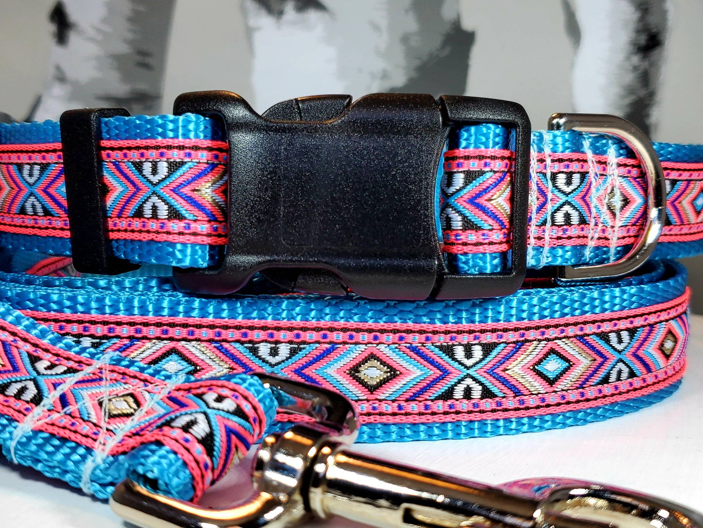 Pink Southwest Dog Collar, Leash, or Martingale - Large Adjustable Collar for Active Dogs - Perfect Gift for Dog Lovers