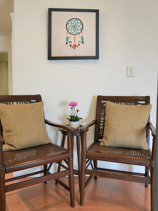 Dreamcatcher Native American Feather Felt Art Acrylic Painting Vintage Black Framed 12X12