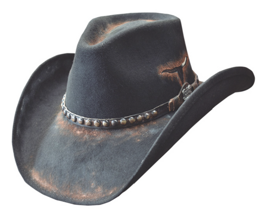 Fort Worth Longhorn Wool Hat with Cowhide Detail