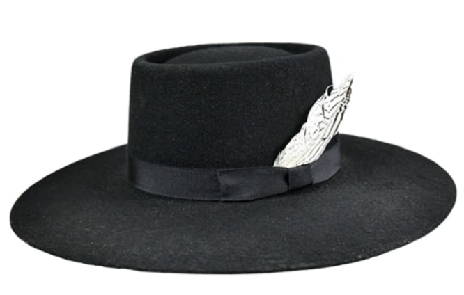 Fine Gambler Hat, 4-Inch Brim, Silver Pheasant Tail, Fashion Headwear