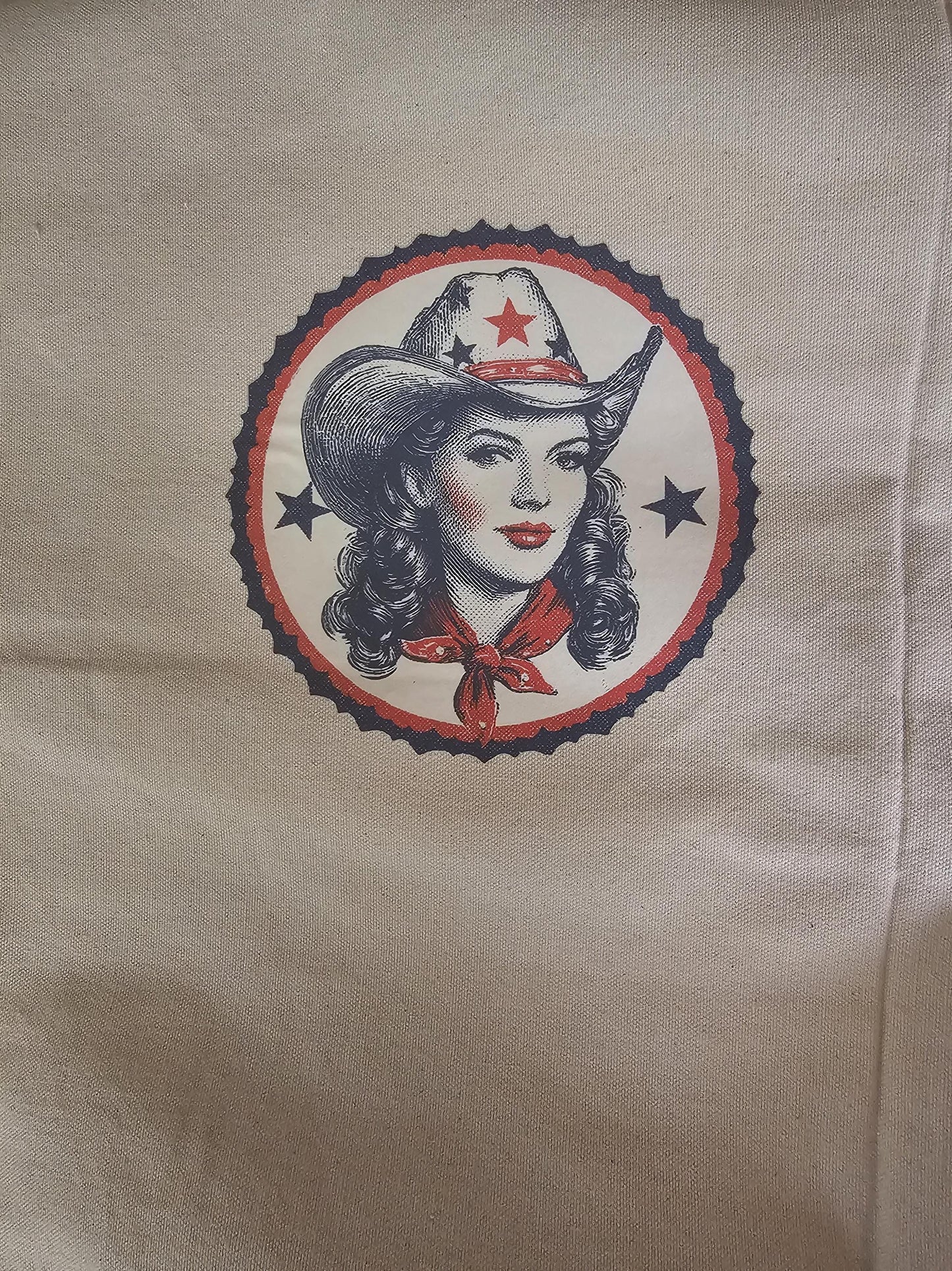 Handmade Western Canvas Drawstring Tote Bag | Cowboy Hat, Boots & Travel Accessory Bag